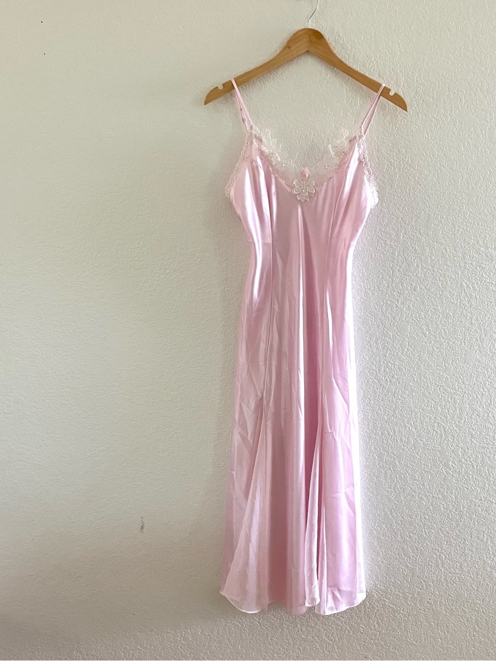 Vintage Private Luxuries Baby Pink Satin Slip Dress Nightgown - Small EUC